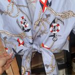 ZARA  nautical tie front top cropped short sleeve coastal anchor sailor blouse Photo 6