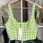 ZARA New XS Gingham Tweed Cropped Bustier Tank Top Green Photo 0