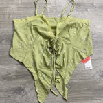 Cider V-NECK FLORAL TIE FRONT BOW LACE RUFFLE HEM CROP CAMI TOP 1X Photo 0