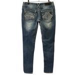 Rue 21 Y2K Twenty One Black  Denim Patchwork Embroidered Low Rise Blue Jeans 5/6R Photo 5