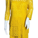 Alex Marie  Dress Womens 10 Golden‎ Yellow Nadia Tiered Lace Sheer Guipure Lace Photo 0