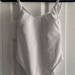 Xhilaration NWT  Juniors' Ribbed Ruffle Shoulder One Piece Swimsuit, White,‎ S Photo 0