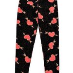 LuLaRoe  One Size Valentine’s Day Leggings Pink Hearts Novelty Black Photo 0