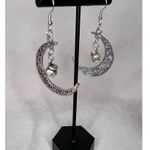Handmade  Silver Dangly Crescent Moon Earrings With Witches Cauldron Photo 1