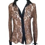 Vintage Richard Malcolm Black Unlined Mesh Lace Button Front Long Sleeve Blouse Size M Photo 0