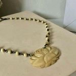 Rose Carved Necklace Vintage Bohemian “Liza” Brown Tan Stone Beaded Boho Chic Photo 4