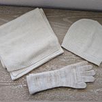 Macy's Cream Gold Knit Scarf, Hat, and Gloves Set Photo 0