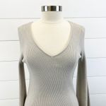 Lulus  Womens M Jourdaine Taupe Bell‎ Sleeve Sweater Dress V-Neck Fall Stretchy Photo 5