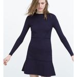 ZARA Knit Drop Waist Skater Dress Navy Blue Structured Bodycon Size Medium Photo 0