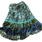 Elegant Paisley Midi Skirt in Blue and Green Size L Photo 0