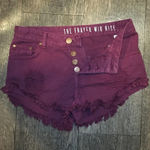 Cotton On The Frayed Mid Rise Denim Shorts Burgundy / Maroon Ombre Size 2 Photo 2