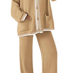 Tan Knit Cardigan and Pants Set Size L Photo 0