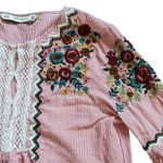 ZARA  Basic Women's Red Embroidered Blouse Sz XS 3/4Bell Sleeve Eyelet Boho Top Photo 3
