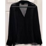 New York & Company‎ Women's Black Sheer Long Sleeve Button Front V Photo 1