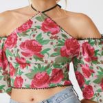 Anthropologie Frida Off The Shoulder Halter Top Red Rose L Photo 1