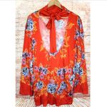 Free People | Summer Red Orange 2 AM Floral Mini Dress High Neck Scoop Back Photo 3