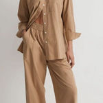 Madewell Pull-On Wide-Leg Pants in Signature Poplin in Seed Khaki Small Photo 0
