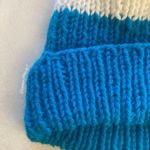 blue white green striped ribbed fisherman style beanie hat Photo 2