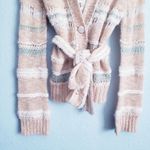 Anthropologie Sleeping On Snow Cream Striped Open Knit Button Down Belted Wool Blend Cardigan Photo 1