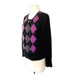 Apt. 9  Cashmere Womens Black Button Down Argyle Cardigan Sweater Sz L Photo 3