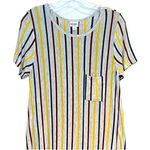 LuLaRoe  Carly Hi-Lo tee shirt dress in pencil stripe and color design on gray Photo 4