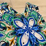 Maeve Anthropologie  Blue Green Pleated Bird Short Sleeve Shift Dress Size S Photo 3