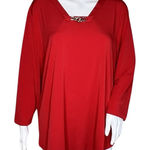 Susan Graver Shirt Womens 1X Red Tunic Top Liquid Knit Casual Work Versatile Photo 0