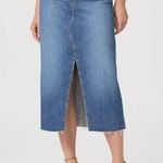 Paige Meadow Raw Hem Denim Midi Skirt Size 24 Photo 0