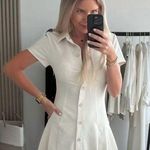 ZARA  mini dress pleated skirt collar button up ivory casual classic old money  Photo 7
