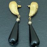 Givenchy Vintage Signed Brushed Gold-tone Black Teardrop Dangle Earrings 10.6g Photo 5
