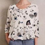 Maeve  Anthropologie Anthro On The Town Violin Print Silk Blouse Photo 0