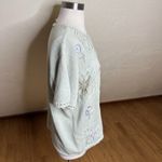 Vintage Short Sleeve Sweater Womens Large Mint Green Floral Crochet Patchwork Photo 4
