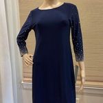 MSK Navy Pullover Dress. Special Occasion. Beautiful Rhinestone & Pearl Beading Photo 0