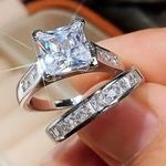2pcs/set Silver Princess Cut engagement ring set size 10 Photo 1