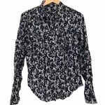Paige Black Blue White Paisley Print Long Sleeve Lightweight Rayon Button Down Photo 1