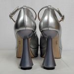 Rodo Patent Leather Ankle Strap Peep Toes Platform Sculptural Heel Shoe Size 38 Silver Photo 3