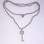 Elegant Black and Dark Metallic Gray Silver Tone Key Pendant Boho Necklace Photo 1