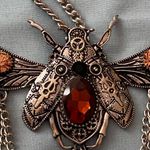 22” Necklace Silver Tone Beetle Pendant 4.5”W Stones Steampunk Goth Gothic Photo 1