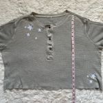 Monrow Top Oversized Crop Henley Thermal Shirt Star Embroidered Long Sleeve S Photo 8