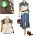 VINTAGE 1980'S BROWN, CREAM & BLUE SLEEVELESS V NECK SWEATER VEST (L) Brown Size L Photo 1