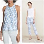 Joie  Brighton E Sleeveless Top and Dilys Ikat Cropped Pants Silk Set Baja Blue Photo 1