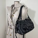 Banana Republic Black Leather Shoulder Bag Contrasting Stitch Detail Photo 0