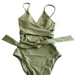 Aerie  Wrap One Piece Swimsuit S Long Olive Green New Photo 14
