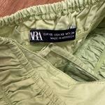 ZARA  X-Small Poplin Bright Green Ruched Midi Dress Pockets 100% Cotton Photo 5