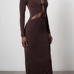 Aya Muse Perugia Dress long sleeve tie front chocolate brown size large L Photo 13