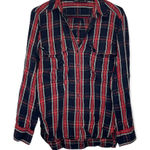 ZARA Navy Blue & Red Plaid Long Sleeve Button Down Shirt Size M Photo 0