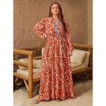 Rustty Dusty Printed Notched Long Sleeve Maxi‎ Dress Size 1XL Orange Photo 1