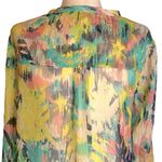 Sundance Cream Pink Teal Yellow Abstract Print Ruffle Front Silk Blouse Large‎ Photo 5