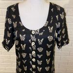 Maeve Anthropologie  Dog Print Button Front Silk Mini Dress, Black, Size XS Photo 2