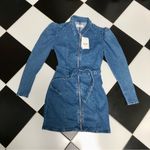 Bershka NWT Shirt Mini Dress Long Sleeve Denim Belted Puffy Sleeves Western sz M Photo 5